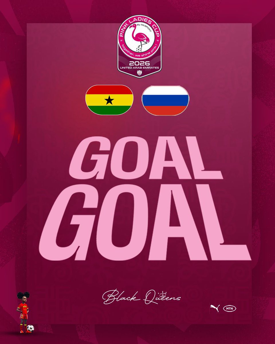 8’ - ⏱️ - Goallll ⚽️

Brilliant build-up play with Doris ends with a powerful Stella finish inside the box. The Black Queens lead 1–0!

🇬🇭 1:0 🇷🇺 

#ShineBlackQueens✨ 
#MoreThanAble 💪🏾
#PinkLadiesCup 🏆