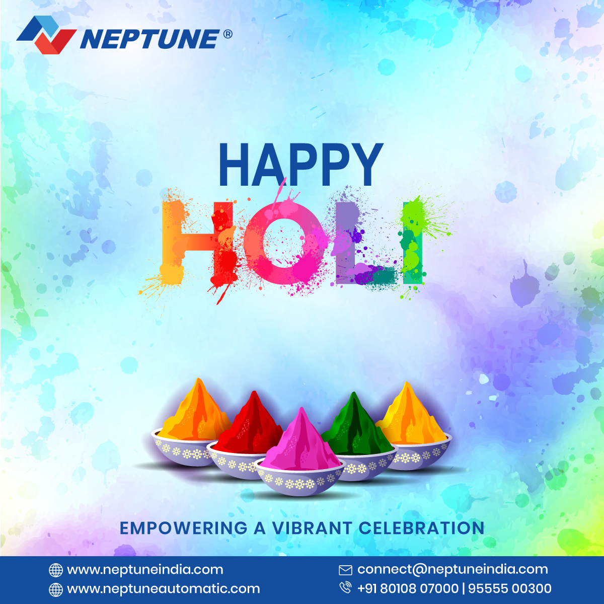 NAPL_Automatic's tweet photo. This Holi, let’s add vibrant colors to every connection &amp; spark new beginnings together.
Neptune wishes you a festival filled with happiness, success &amp; bright opportunities.
May your life be as colorful as the celebrations &amp; as strong as the bonds we build.
.
.
#Holi2026 #Holi https://t.co/0u2RQjkzNE