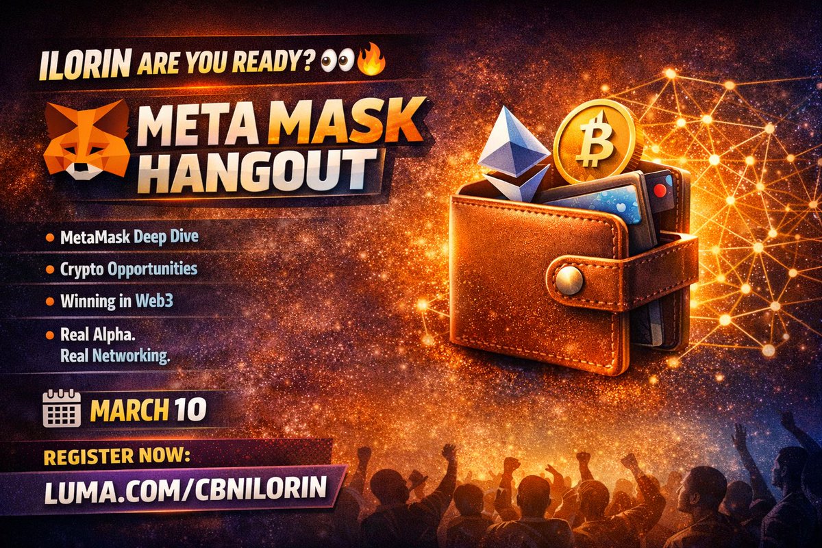 Cryptokid990's tweet image. Ilorin are you ready 👀🔥

We’re hosting a massive hangout powered by MetaMask 🦊 @MetaMask 

Let’s talk:

• MetaMask deep dive
• Crypto opportunities
• How to position yourself properly in Web3
• Real alpha. Real networking. Real growth.

📅 March 10
🔗 Register here: