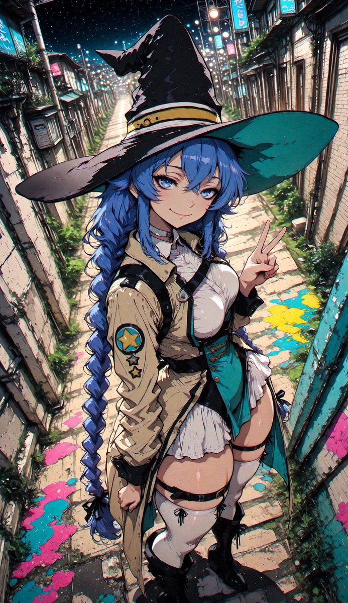 alexisgram2108's tweet photo. Casting spells and peace signs under neon skies 🪄✌️✨ #AnimeWitch #MagicVibes https://t.co/i6zYe3rHO6