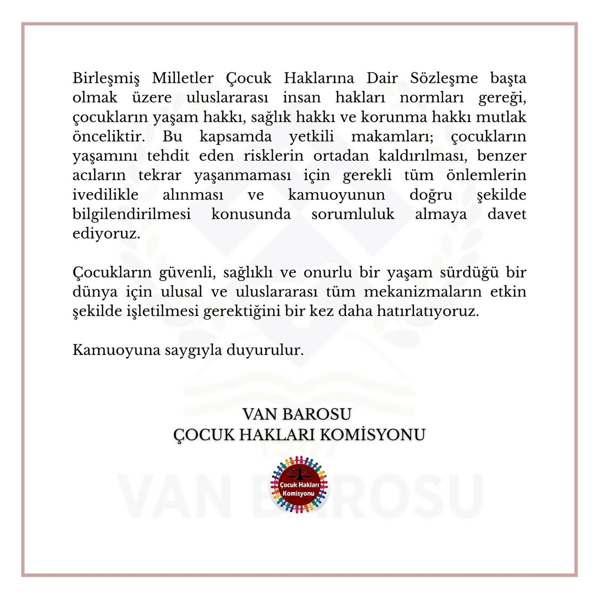 Van Barosu Çocuk Hakları Komisyonu tweet media