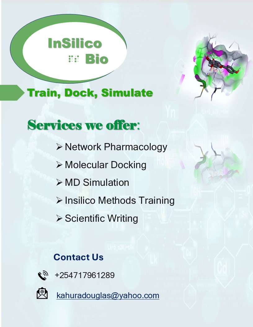 DOUGLASKAHURA1's tweet photo. Accelerating drug discovery  research 🚀we offer:

Network Pharmacology
Molecular Docking
MD Simulations
InSilico Methods Training
Scientific Writing

Let's turn your ideas into insights!
📩 kahuradouglas@yahoo.com☎️ +254 717 961 289
#Bioinformatics #DrugDiscovery #CADD https://t.co/yE0A4QMRjK