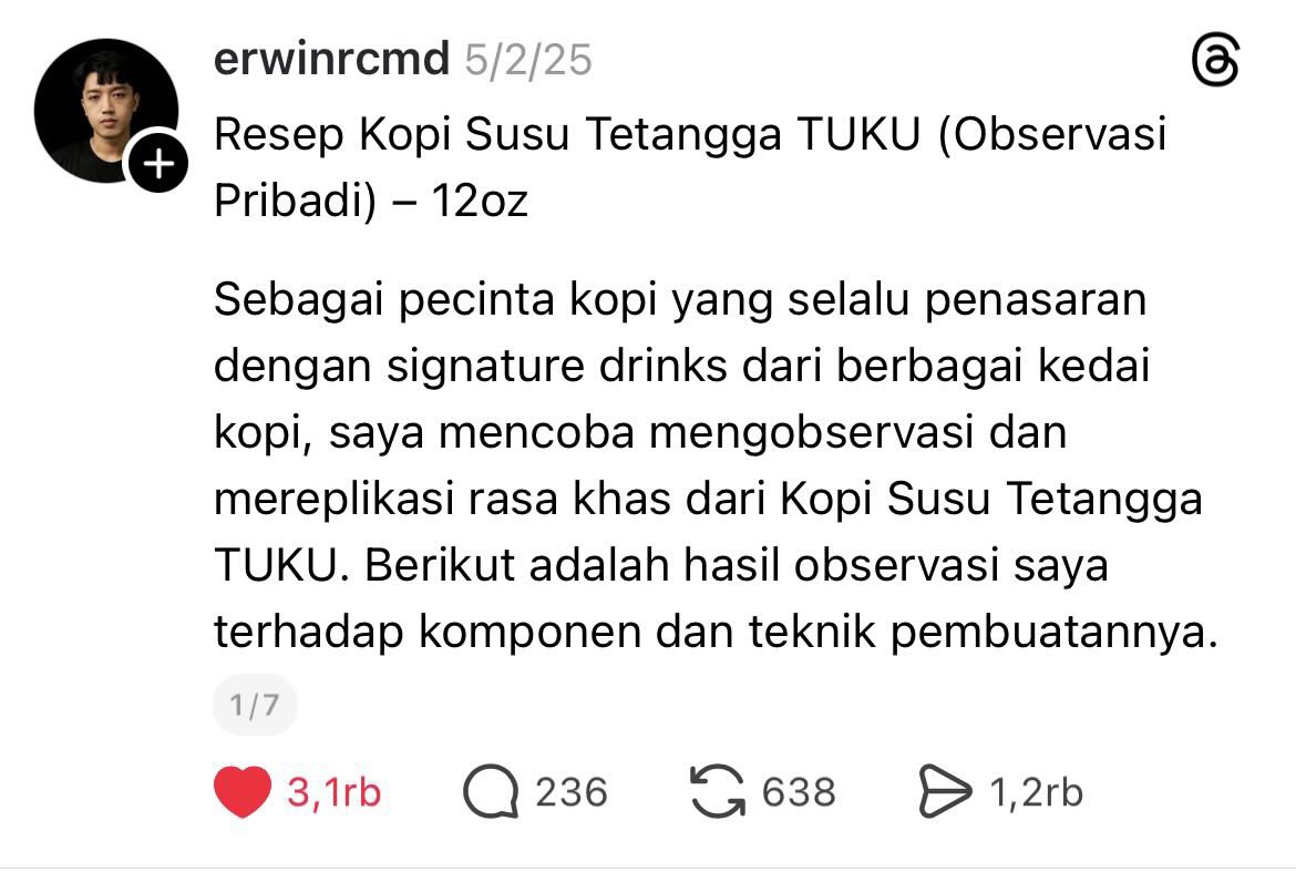 sayangkamoeeee's tweet photo. SUNGKEM MAKASII MAS‼️
Akhirnya nemu resep KOPI TUKU 🫶🏼😭 https://t.co/jJ92Dmzyqv