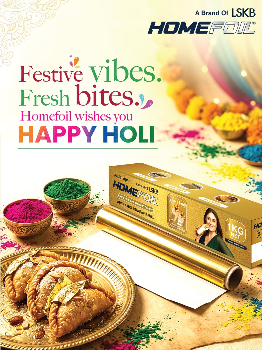 homefoil's tweet photo. This Holi, add a golden touch to your celebrations with HOMEFOIL. From preparing festive delights to keeping them fresh and hygienic, we are here to wrap every moment with care.

HOMEFOIL wishes you and your family a very Happy Holi!
#HappyHoli2026 #HOMEFOIL https://t.co/vGhIh5lnbN