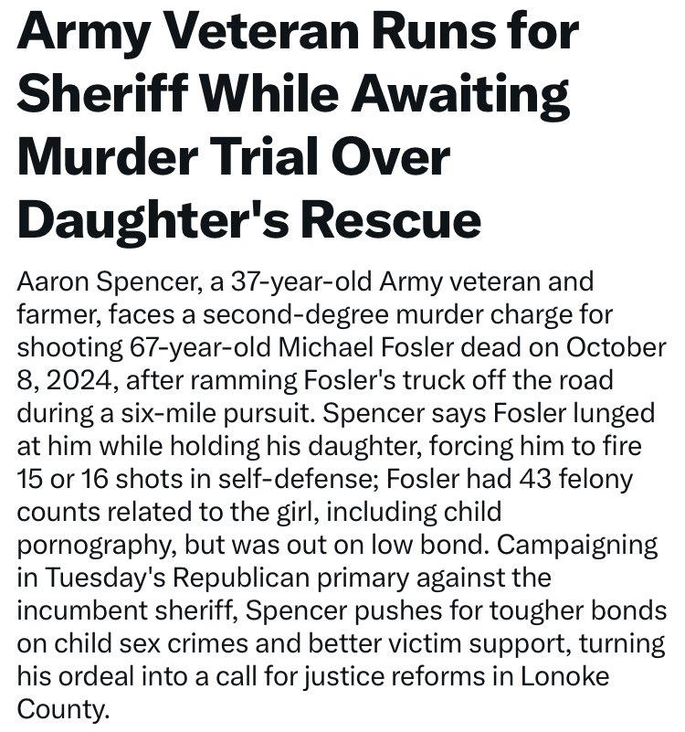 With 43 felony counts against him, an activist judge still released Daniel Fosler on a $5,000 bond, after he was caught in the act of r8ping Aaron Spencer’s 14-year old daughter.

Aaron tracked down and shot Fosler after the judge’s unconscionable slap on the wrist.

In my