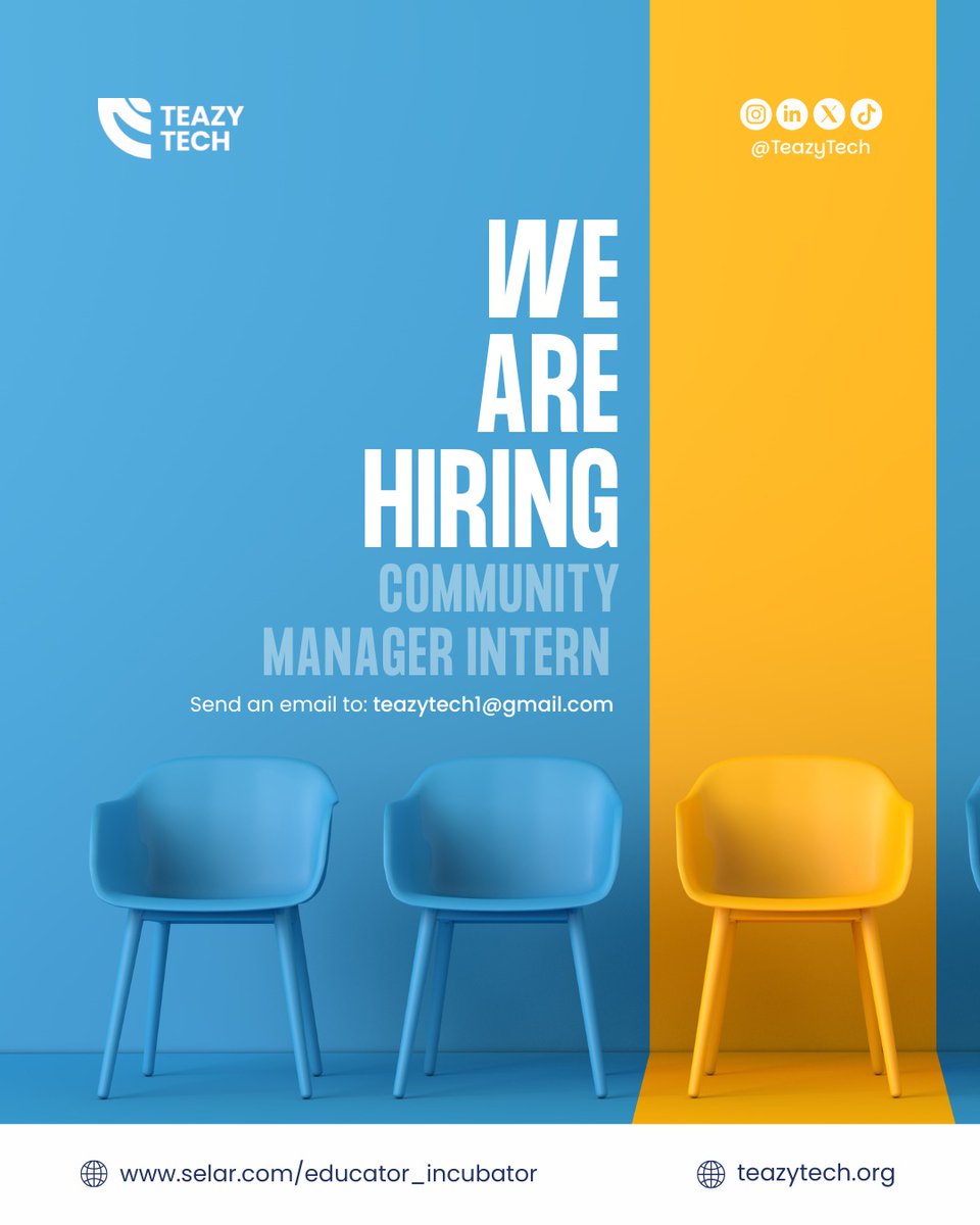 Teazy_Tech's tweet photo. We’re hiring! 📢

Teazy Tech is looking for a Community Manager Intern to join our team! 🚀🎒

The Mission: Engage, grow, and empower our community of educators.

How to apply:
Send your CV to teazytech1@gmail.com

RT for the next great Community Manager on your TL! 🔄 https://t.co/qaxkw0dr9u