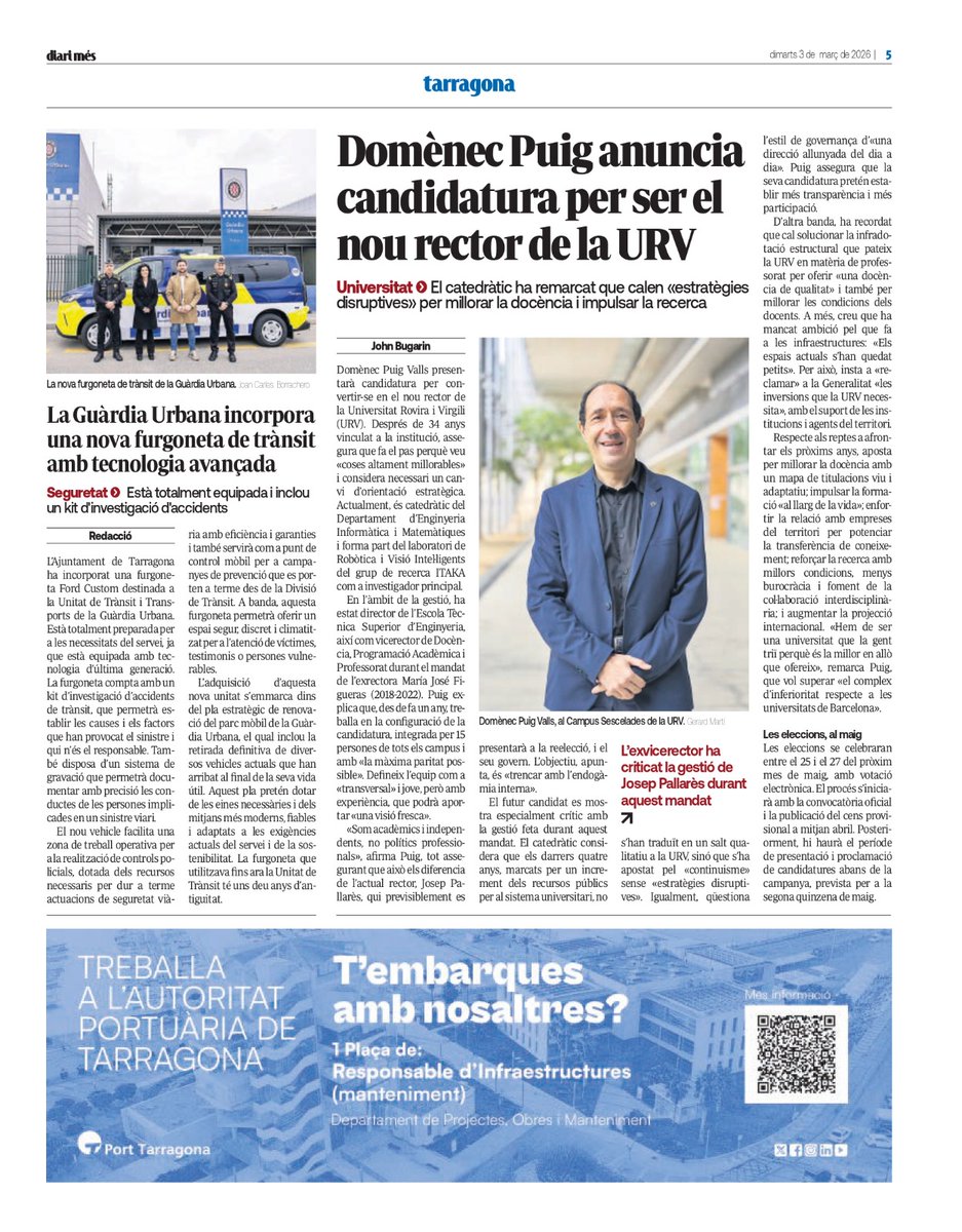 📰  Comparteixo la notícia que avui ha publicat el <a href="/diarimes/">Diari Més</a> en què anuncio que presentaré la meva candidatura a rector de la  <a href="/universitatURV/">Universitat Rovira i Virgili</a> i on explico les raons d'aquesta decisió i la meva visió de com hauria de ser la #URV dels propers anys
diarimes.com/ca/tarragona/2…