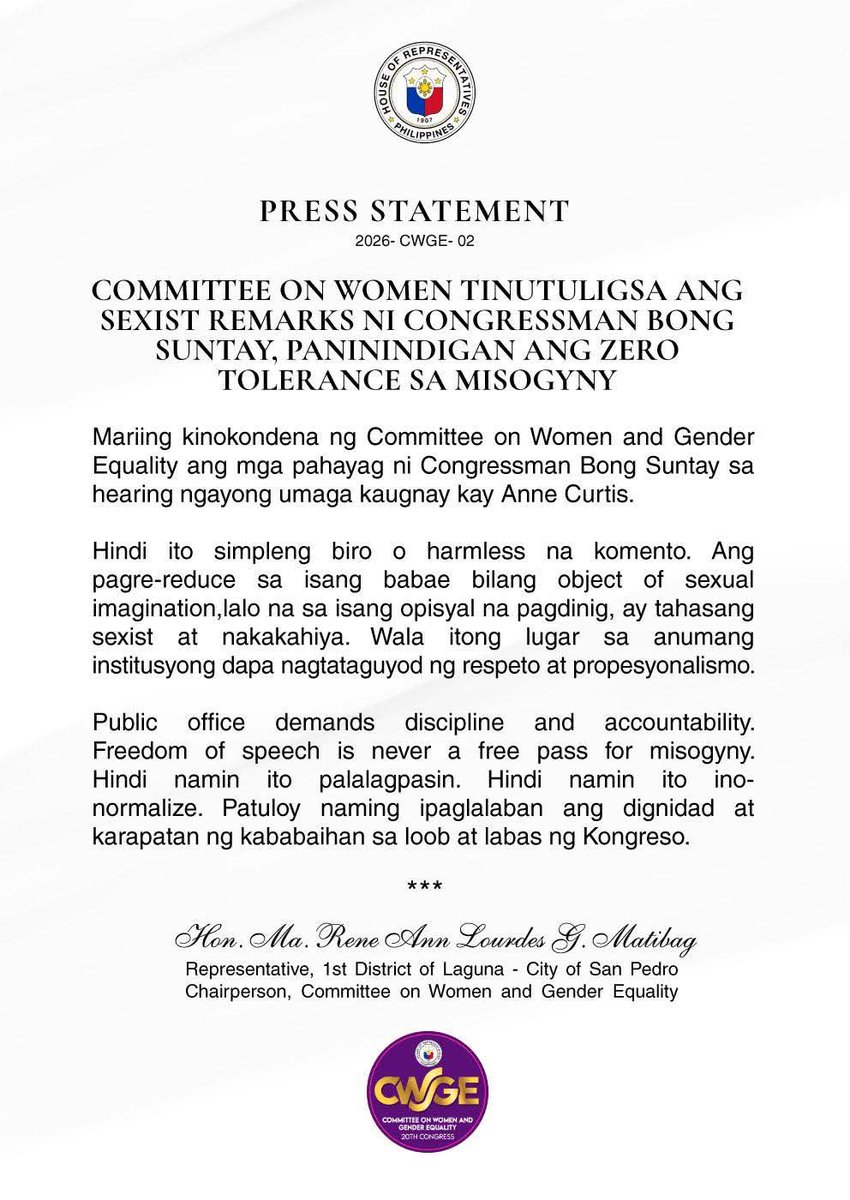 House Committee on Women condemns Bong Suntay's remark re Anne Curtis