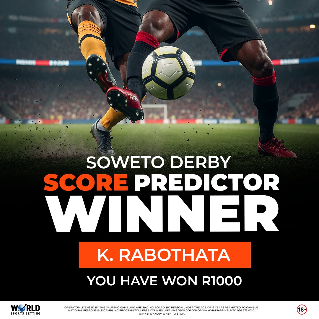 WorldSportsBet's tweet image. Congratulations to 🎉

P. Moshasha - Arsenal vs Chelsea
K. Rabothata - Chiefs vs Pirates

​​​You are the winners of the score predictors last weekend and have both scored yourself R1,000 CASH! 💰 ⚽ 🔥 ​​​​​​

​ #WSB #ScorePredictor #WinnerAlert #BetWithTheBest