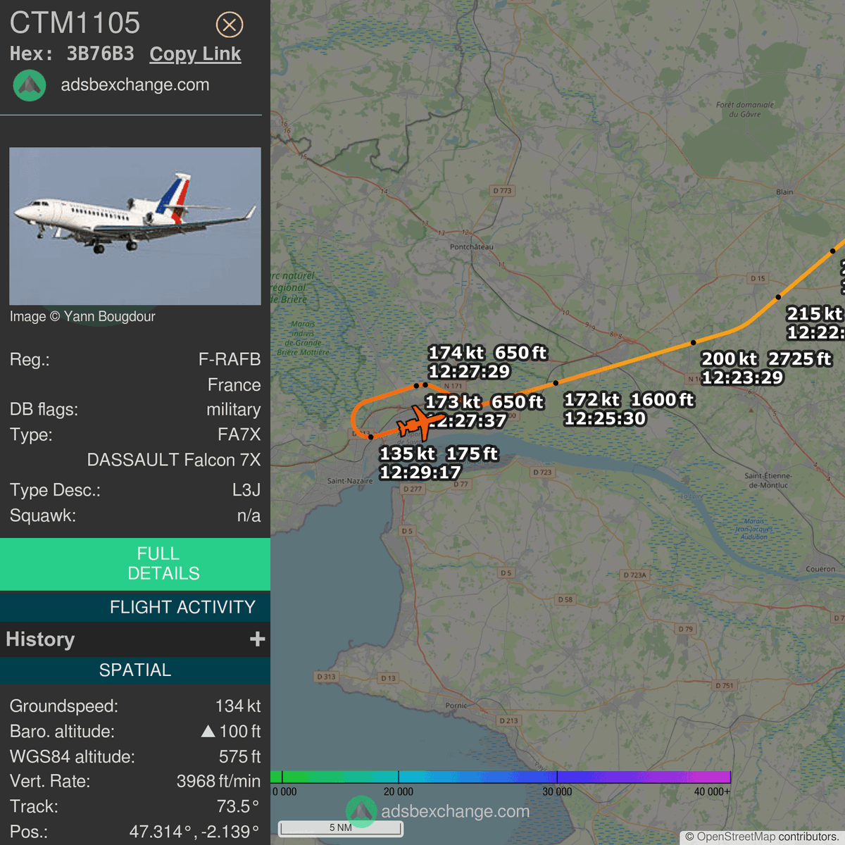 FlottePresident's tweet photo. 🛬 Le Dassault Falcon 7X 🇫🇷 République Française immatriculé #FRAFB a atterri près de Saint-Nazaire/Montoir, France.

📋 Bilan (estimation) :
~ 0h38 de vol
~ 401 km parcourus
~ 600 kg de carburant consommé

Revoir ce vol #CTM1105 : https://t.co/YXDosIyXms https://t.co/YR8m6dn78A