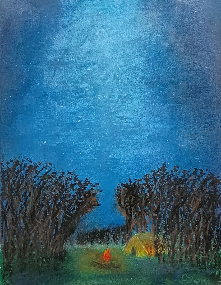 noneyone's tweet photo. 「蒼夜」
#painting　#oilpastel　#oilpastelart　#art https://t.co/mpyYzn1stW