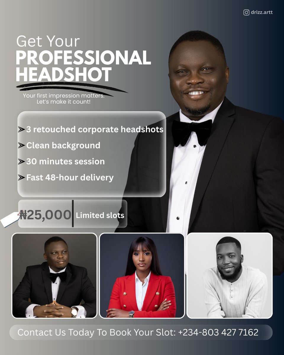 EedrizBayo's tweet photo. @akintollgate I offer photography service and I’m currently doing limited professional Headshot photoshoot for professionals and NYSC corp members https://t.co/QJhVNOxE5F