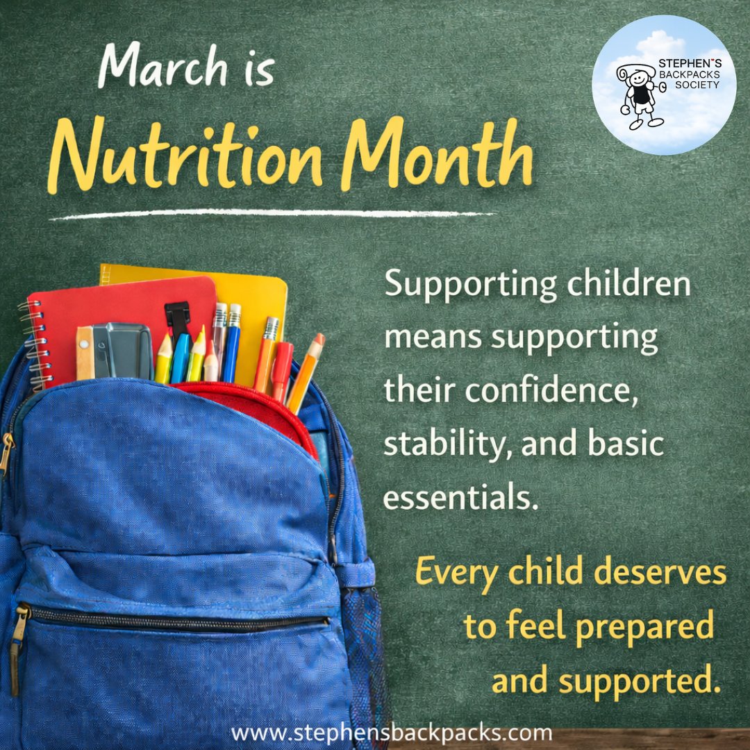 🥣 March is Nutrition Month

Every child deserves to feel prepared and supported.

Learn more at stephensbackpacks.com

#StephensBackpacks #NutritionMonth