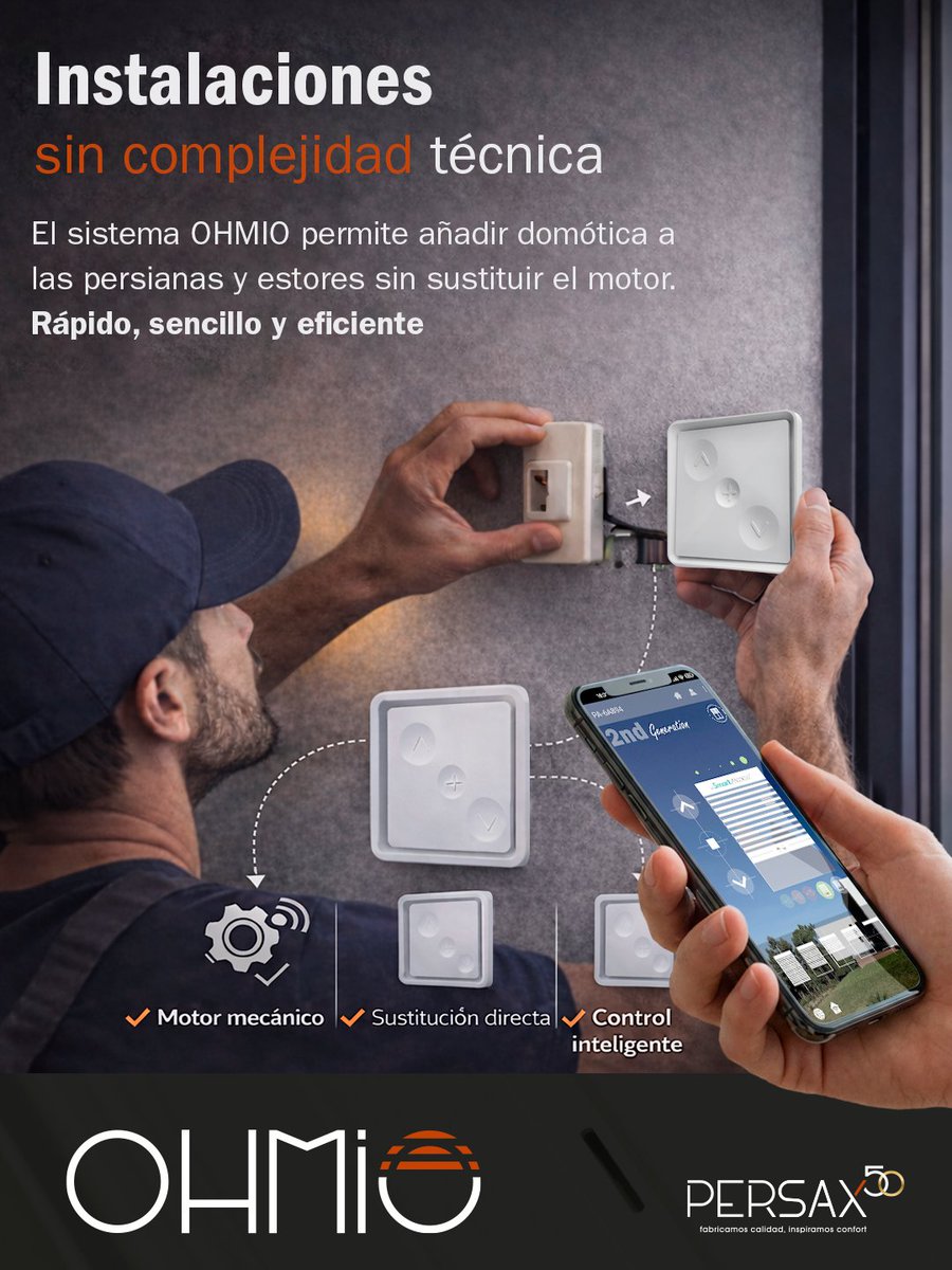Persax's tweet photo. OHMIO, en acción 📷
Domótica para persianas y estores sin sustituir el motor, sin obras📷📷
Solo cambias el pulsador 📷
📷Todo bajo control📷. https://t.co/eNZkWnv1oi
#OHMIO #DomóticaFácil #espaciosconfortables https://t.co/JW1yN6ITIu