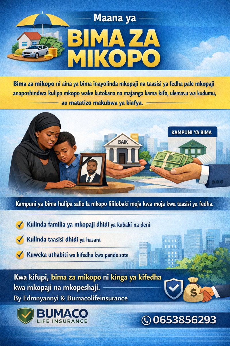 edmnyanyi's tweet photo. Bima ya mkopo nini?
Nimeona watu wengi wakiuliza hili swali sasa twende pamoja
#Bumacolife #microfinanceTz https://t.co/Hv2mPGhzJC
