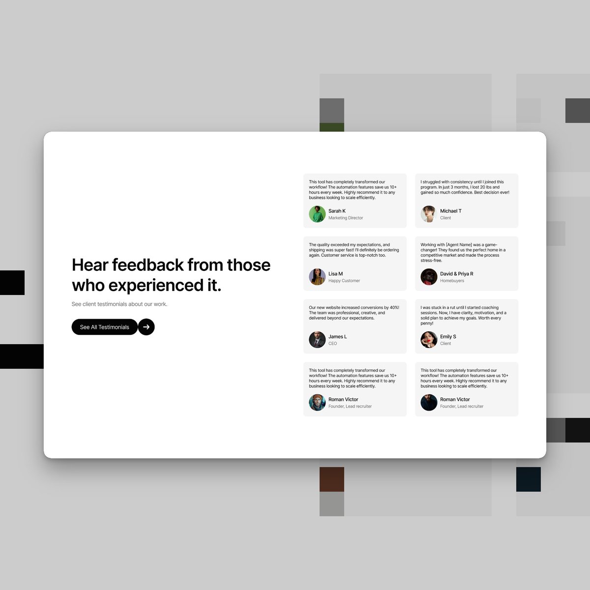 Testing it out... Light mode of testimonial section.