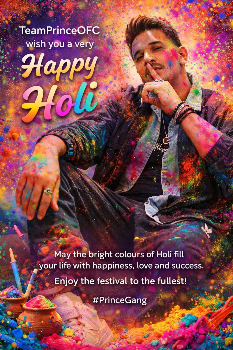 TeamPrinceOFC's tweet photo. May every colour you play with today bring a new shade of joy to your life. Happy Holi 2026!

#PrinceNarula #PrinceGang https://t.co/uHwr5OlOwA