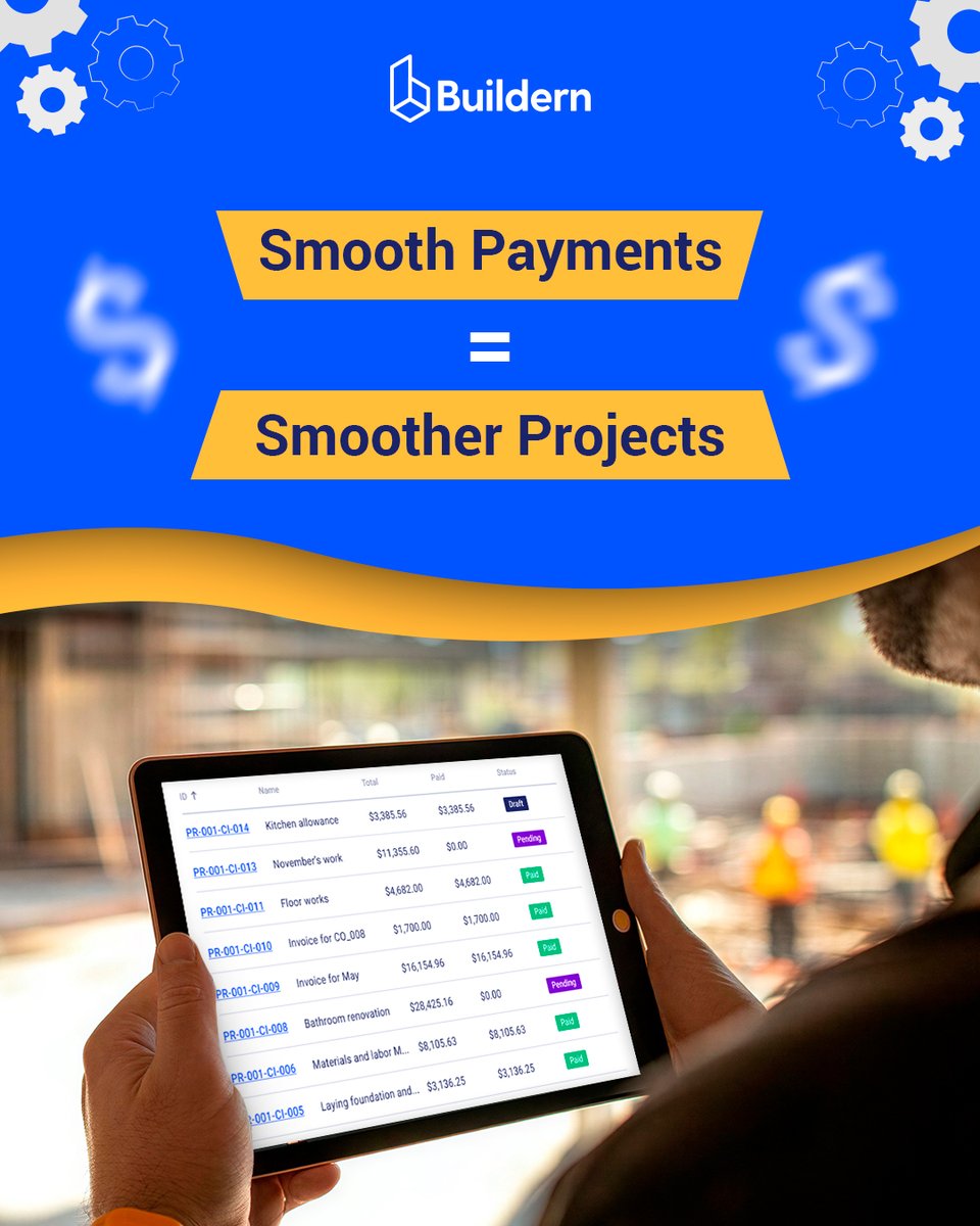 Buildern_'s tweet photo. 💸Struggling with payments? With Buildern, payments are fully integrated into your
project workflow:

✔ Check all payments in one dashboard
✔ Track, record, and sync payments with your accounting system

👉 See how it works: https://t.co/GMhzOUs0aE https://t.co/qDi6va2Pse