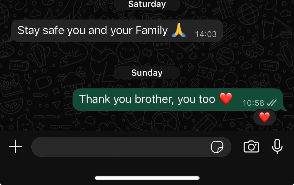 AdarWeinreb's tweet photo. Something to brighten the mood a bit. 

A Palestinian friend checking in on me.

And yes, while such interactions are still very rare, perhaps a glimmer of hope for what is possible. https://t.co/sqfDJ0f2Dm
