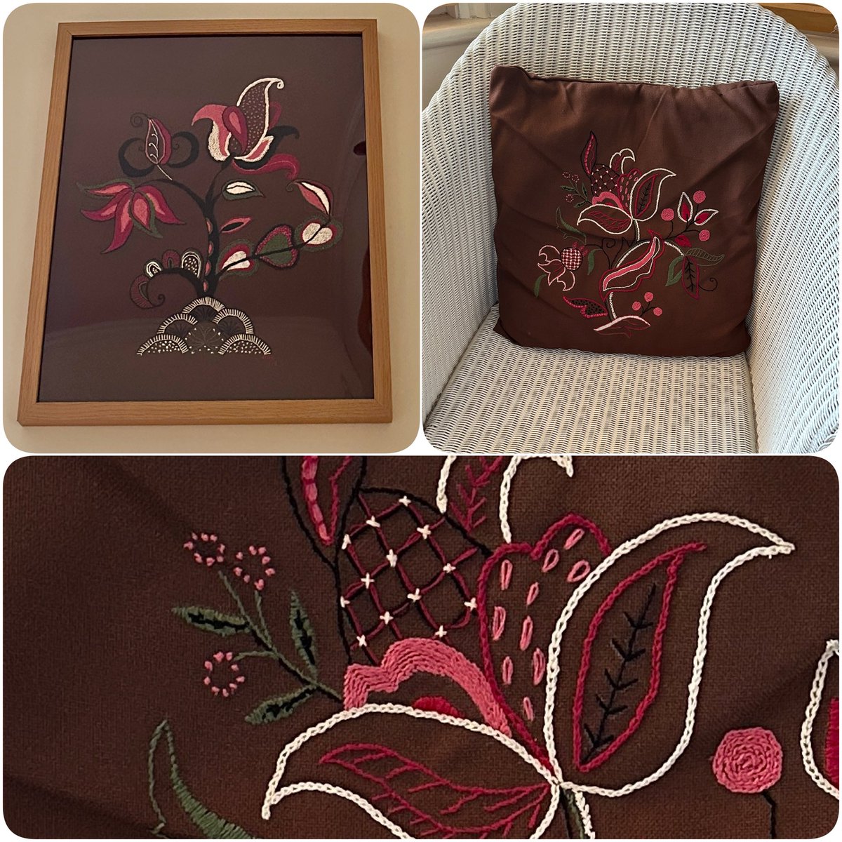 RAGriggsauthor's tweet image. I worked this cushion cover and picture some years ago. They are inspired by Jacobean embroidery — a style rather than a technique that became popular during the reign of James I of   England ( VI of Scotland.)

#TextileTuesday #Embroidery