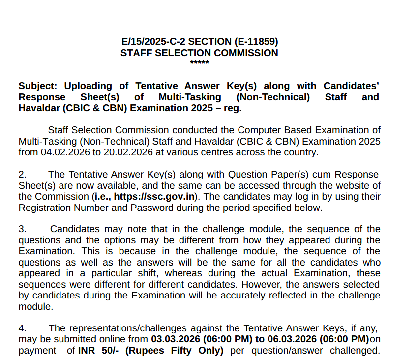 srofficial2012's tweet photo. SSC Multi Tasking Staff / Havaldar Exam Official Answer Key Released
#SSC #AnswerKey #SarkariResult #SSCMTS
Click to Download :
https://t.co/lSCiRWLQ8C https://t.co/B1GVp1rmTx