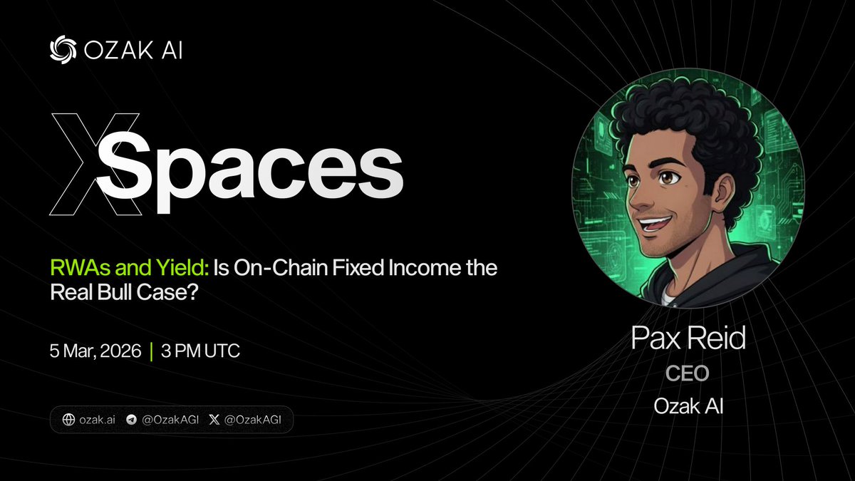 OzakAGI's tweet photo. Are RWAs the key to the next bull run? 📈

Join Ozak AI’s CEO @ReidPax on @wenaltseason’s upcoming X Space as we unpack the structural shifts in DeFi with the topic: “RWAs and Yield: Is On-Chain Fixed Income the Real Bull Case?”

📅 March 5 | 3 PM UTC

Set your reminders: https://t.co/7OchGtNknH