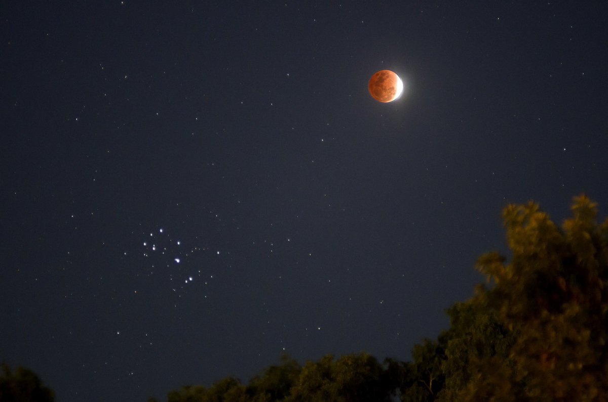 Lunar eclipse and Pleiades