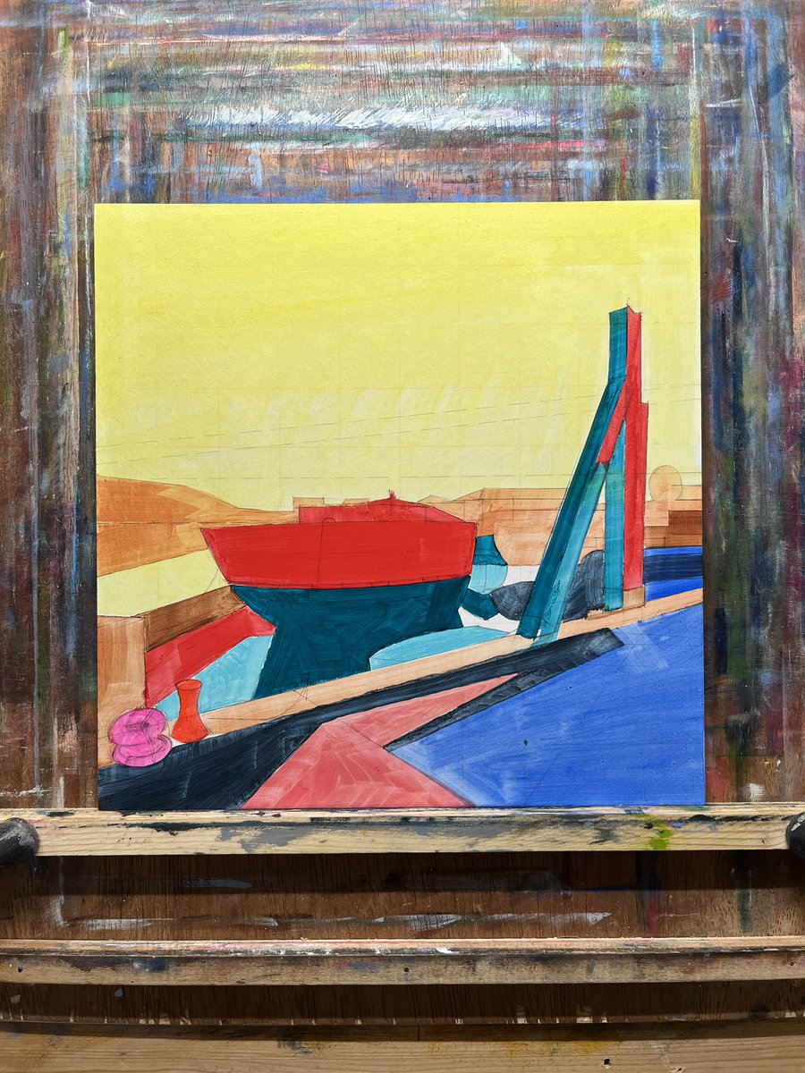richardmcj's tweet image. Work in progress - oils on panel, 25cmsq. Underpainting for a new little view of Underfall Yard, Bristol. #wip #bristol #harbourside