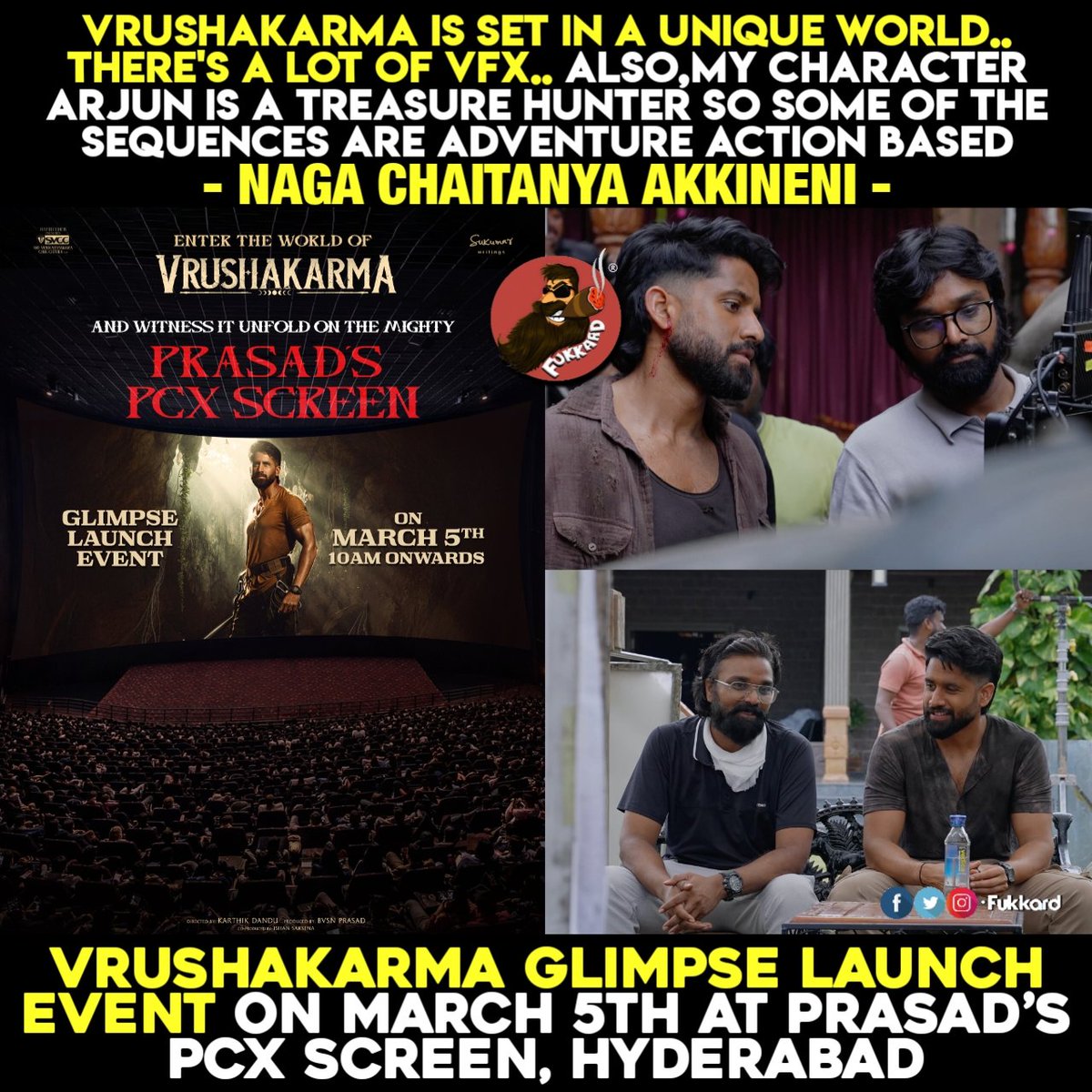 #Vrushakarma is set in a Unique World with a lot of VFX - #NagaChaitanya 

#VrushakarmaGlimpse Launching Event on March 5th at #PrasadsPCX.