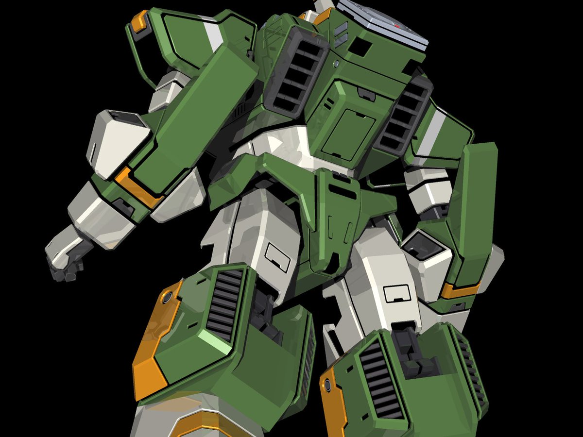 #バーチャロン #3DCG
オリジナルバーチャロイドのXBV-335、腰回りが気になっていたのでスカート？を追加したが、結局無難なデザインになってしまった。
名前がないと何かと扱い辛いので「ゾアフォージェ」と命名することにする。