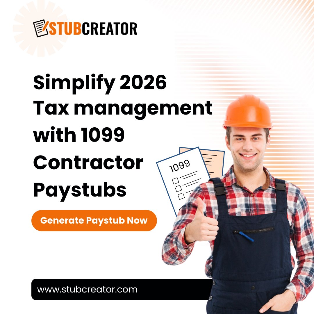 Stubcreator's tweet image. Simplify 2026 tax management with contractor pay stubs

Stay organized, reduce errors, and prepare confidently for tax season with clear contractor records.

Create pay stubs now → bit.ly/3MLe95x

#ContractorPay #TaxReady #SmallBusinessUSA #PayrollTools #StubCreator