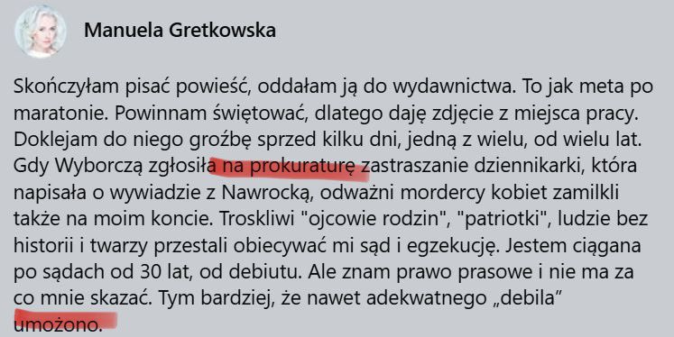 KasperLinge's tweet photo. Kobieta, która zarabia na pisaniu, nie ma o nim pojęcia. Wszystko to jest tak straszliwie źle napisane, że przypominają mi się największe tłuki z podstawówki. A oprócz tego nie ma pojęcia o ortografii. Gretkowska pisze o zgłoszeniu „na prokuraturę”, a coś tam „umożono”. https://t.co/YD6dfw5Gg2