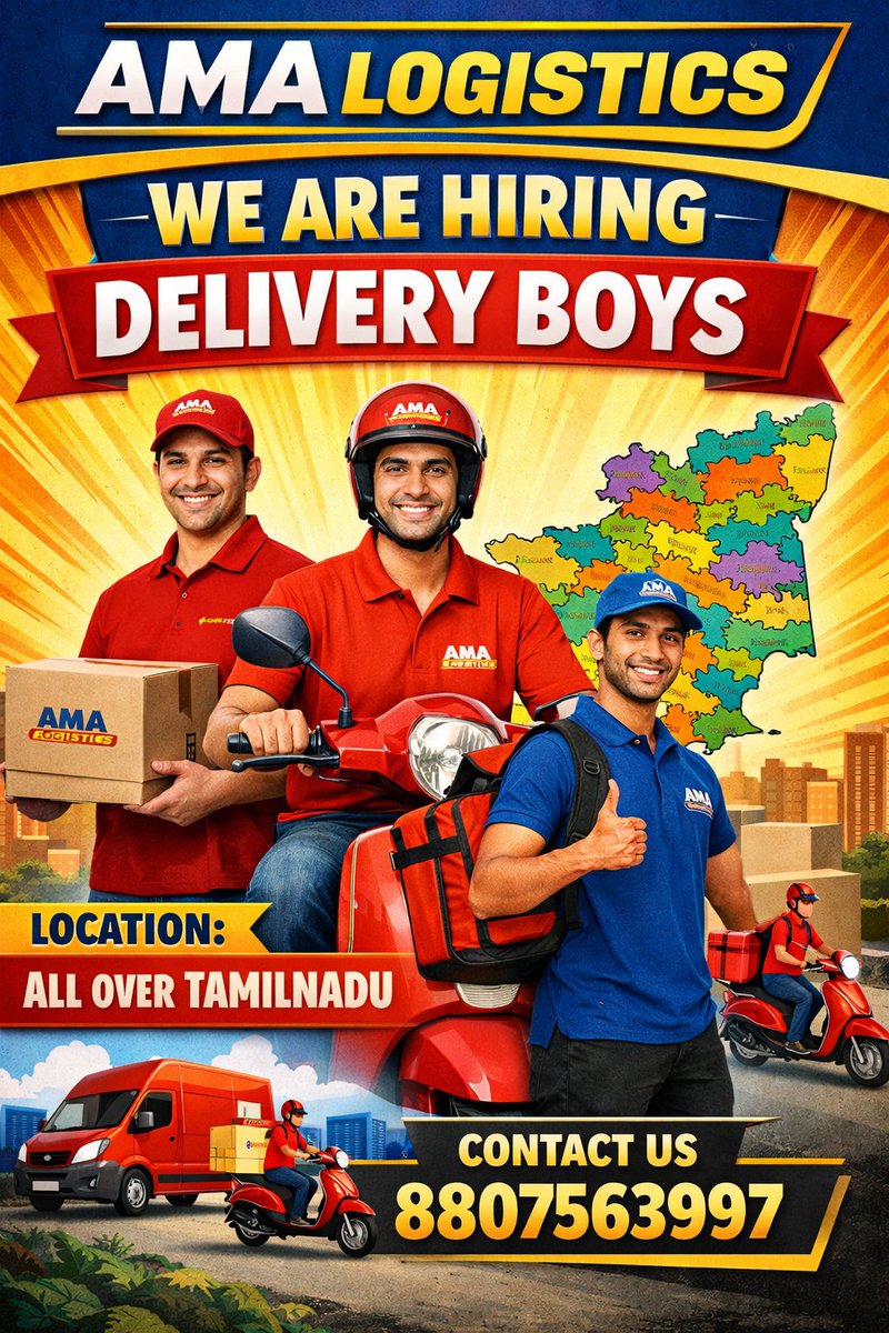LogisticsA3958's tweet image. AMA LOGISTICS IS HIRINGGG!!!

Grab the opportunity ☺️

#tamilnadu
#deliveryjob
#hiringalert
#hiring 
#trendingnow 

Thank you for visiting our page ☺️✨