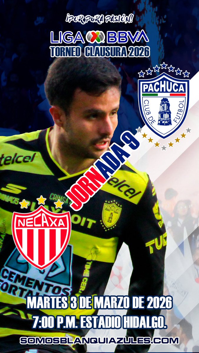 LIGA MX CLAUSURA 2026 JORNADA 9 TUZOS VS RAYOS. MARTES 3 DE MARZO 7:00 P.M. ESTADIO HIDALGO.

NO TE LO PIERDAS. 

TRANSMISIÓN: FOX ONE