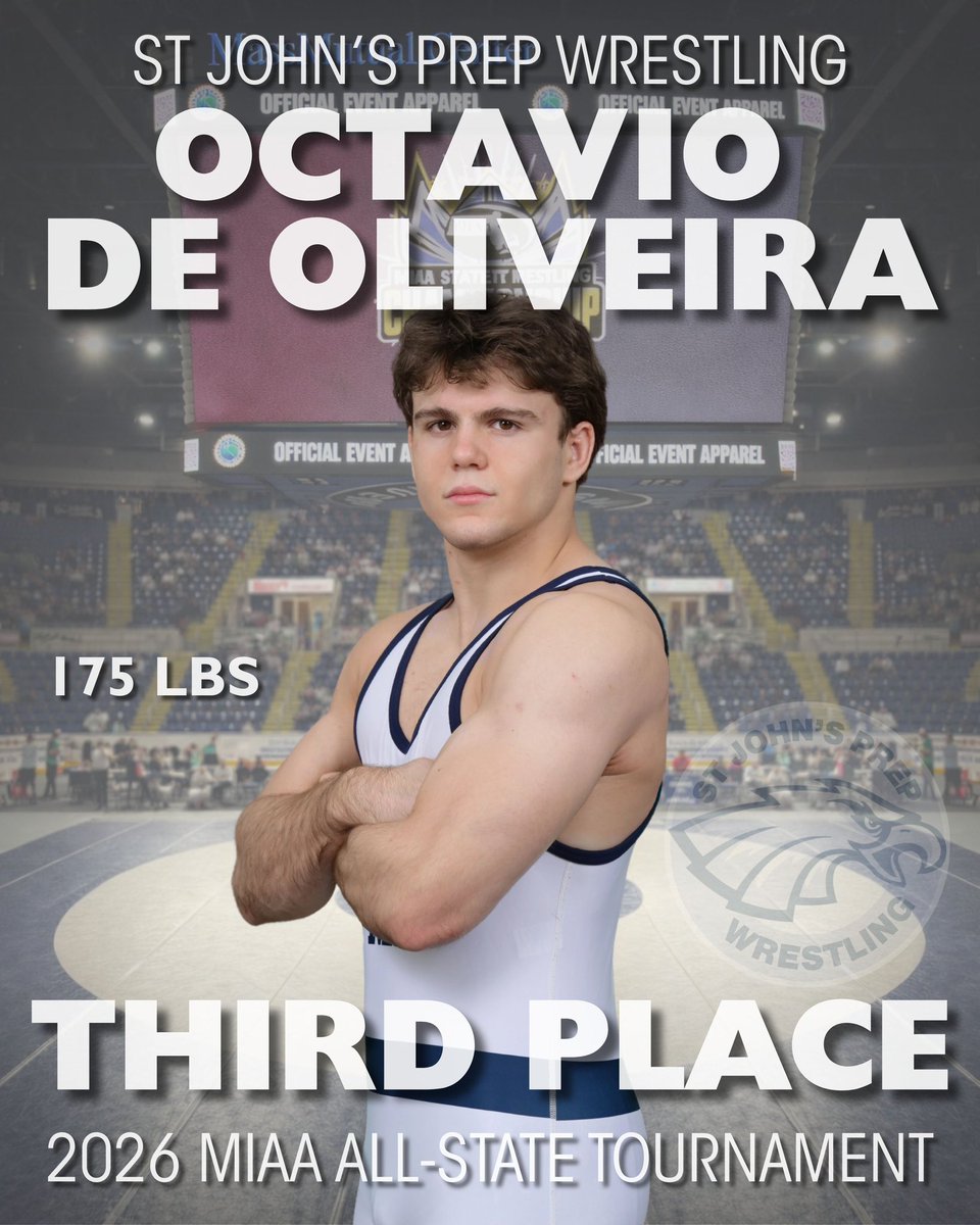 SJPWrestling's tweet photo. MIAA All-State placers:
Sam Josey (Fr), 190lbs - 1st 🥇
Jimmy Lally (Sr), 144lbs - 3rd 🥉
Octavio De Oliveira (Sr), 175lbs - 3rd 🥉
Will LaVallee (Jr), 150lbs - 4th 🏅 https://t.co/Ccg7XyFZsc