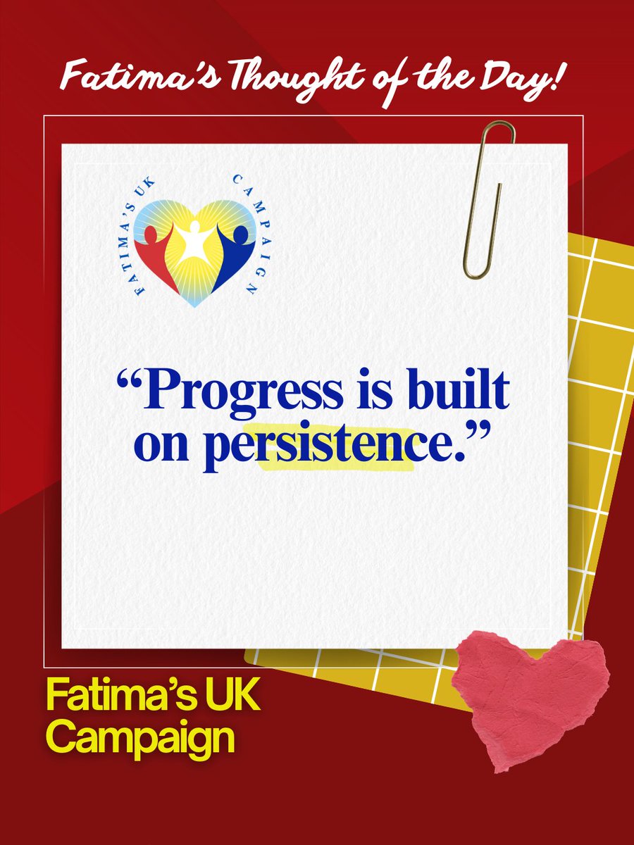 FatimaWh1tbread's tweet image. Fatima’s Thought of the Day: “Progress is built on persistence.”

Today’s Thought:
Small efforts repeated daily create real momentum. Stay steady — progress follows persistence.

#FatimasUKCampaign #FatimaWhitbread #PersistencePays #CareLeaversMatter #KeepGoing