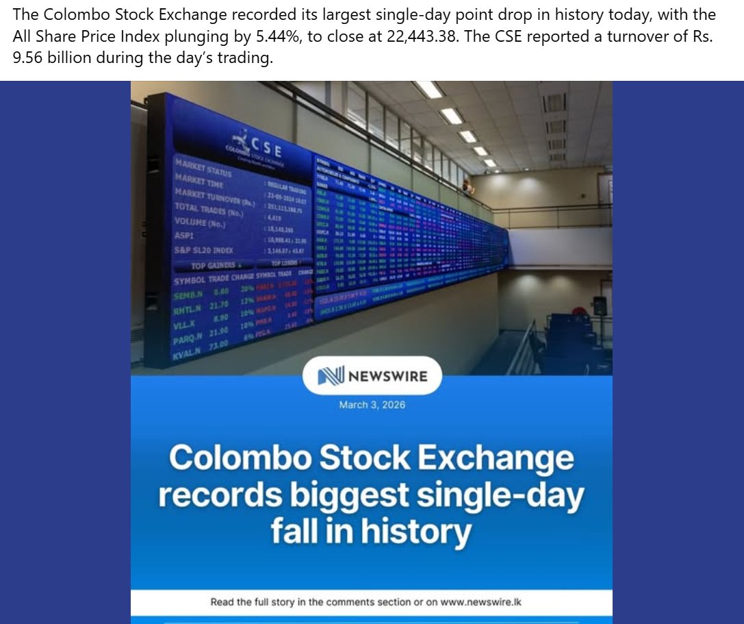 This say how much our economy is connected to middle east.
Fuel to, steel to workers remittance, in import and export.
#CSE #lka #economy
