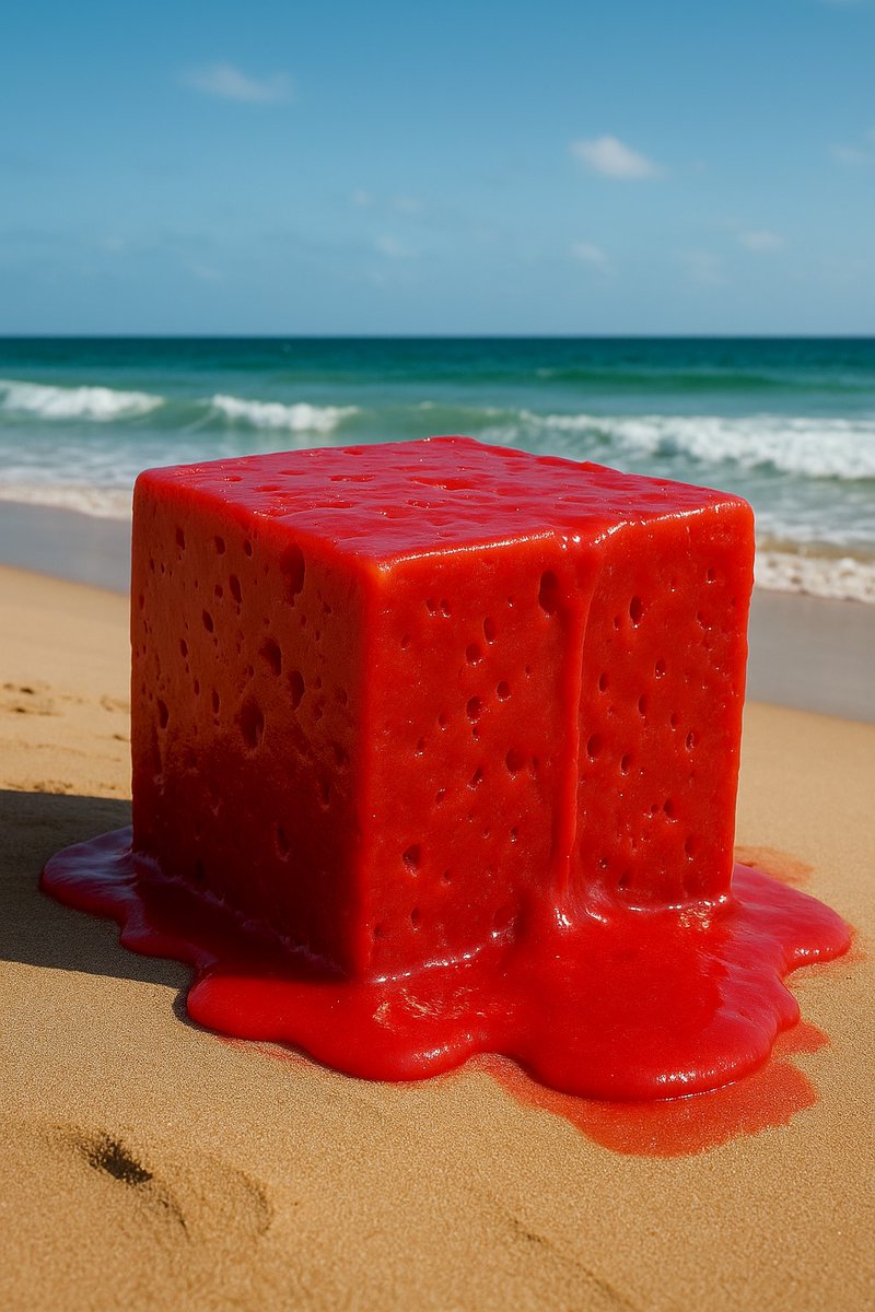 BenFreischaters's tweet photo. Ai-Pic No. 10 – Red Cheese Cube on the Beach🏖️

A surreal splash of red against blue horizons 🌊🟥
Unexpected things belong everywhere.
Would you taste this scene? 👀

#SurrealScene #SeascapeArt #VisualExperiment #CreativeConcept https://t.co/0ao9MfqBKu