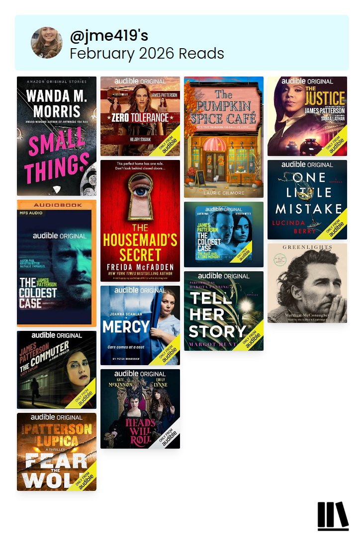 JmeIsTheOne's tweet photo. My February reads

#Audible #readmorebooks #books #bookdragon #audiobooks https://t.co/vFmMuRkw8S