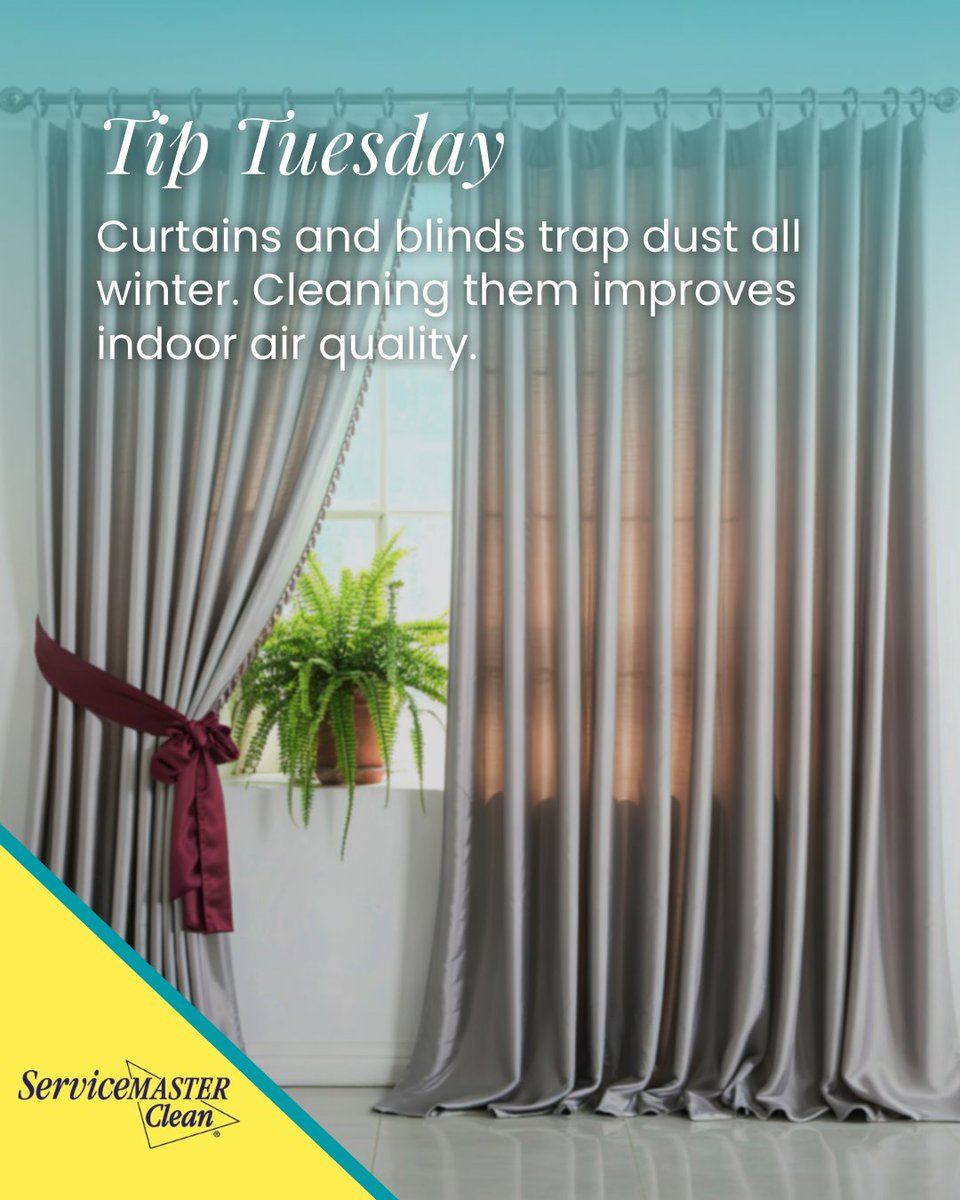 SM_CleanUK's tweet photo. Curtains quietly collect dust all winter. Cleaning them helps improve the air you breathe and freshens the whole room.
Book your clean today: https://t.co/Ppslk90bB1 | 0800 021 3073
#ServiceMasterClean #TipTuesday #HealthyHome #HomeCare https://t.co/nK4LJh3Nlh