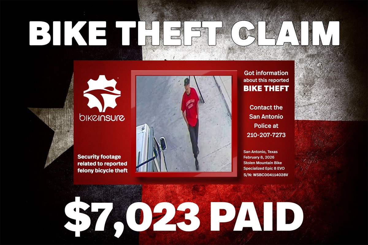 BikeInsure's tweet photo. Bike theft happens fast.
Security footage captured the theft.
@BikeInsure theft coverage made the difference.
@iamspecialized bike stolen in Texas.
$7,023 paid in 10 days.
Watch the footage and read the full customer Q&amp;A.
https://t.co/UC7UuUhnca https://t.co/xhfFjFBL7I