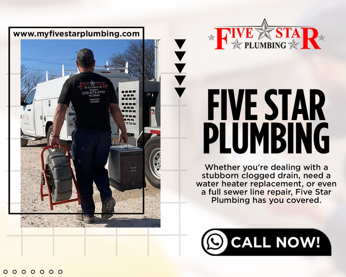 five_star_texas's tweet image. Stuck with plumbing issues? Call Five Star Plumbing for 24/7 emergency services in Castroville! 🚰🔧 We handle everything from leaks to drain cleaning. Reliable &amp;amp; affordable service guaranteed!

🌐 myfivestarplumbing.com/?utm_source=tw…

#FiveStarPlumbing #localplumbers
