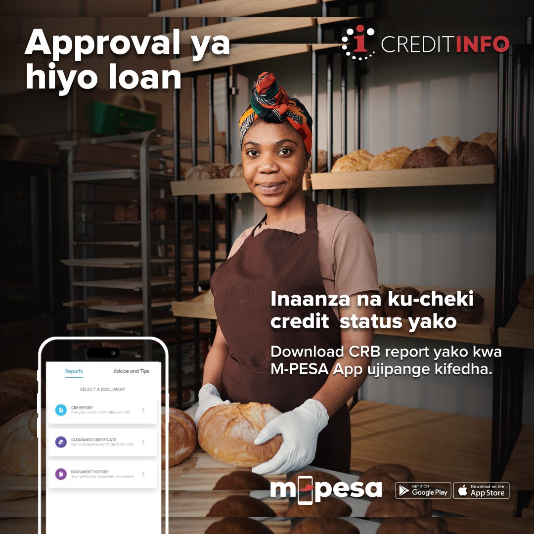 It's now easier than ever to access your Credit Report and CRB Certificate. Jipange mapema!

📲 Open M-PESA App → My Finances → Financial Services → My Credit Report
Or go straight to the mini app: bit.ly/4b9uA4Y

 #CreditAwareness #MPESA #MyCreditReport