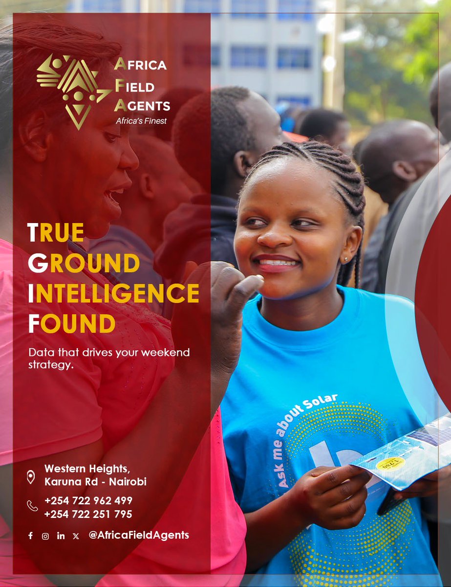 AfricaAgents's tweet image. If you aren't winning on the ground, you aren't winning at all. On-Ground Intelligence isn't just a title—it’s our secret weapon for brands that want to dominate.
WhatsApp:  +254 722 962 499 
#AfricaFieldAgents.com #OnlineSurveys #DataDrivenDecisions #ResearchMadeEasy #research