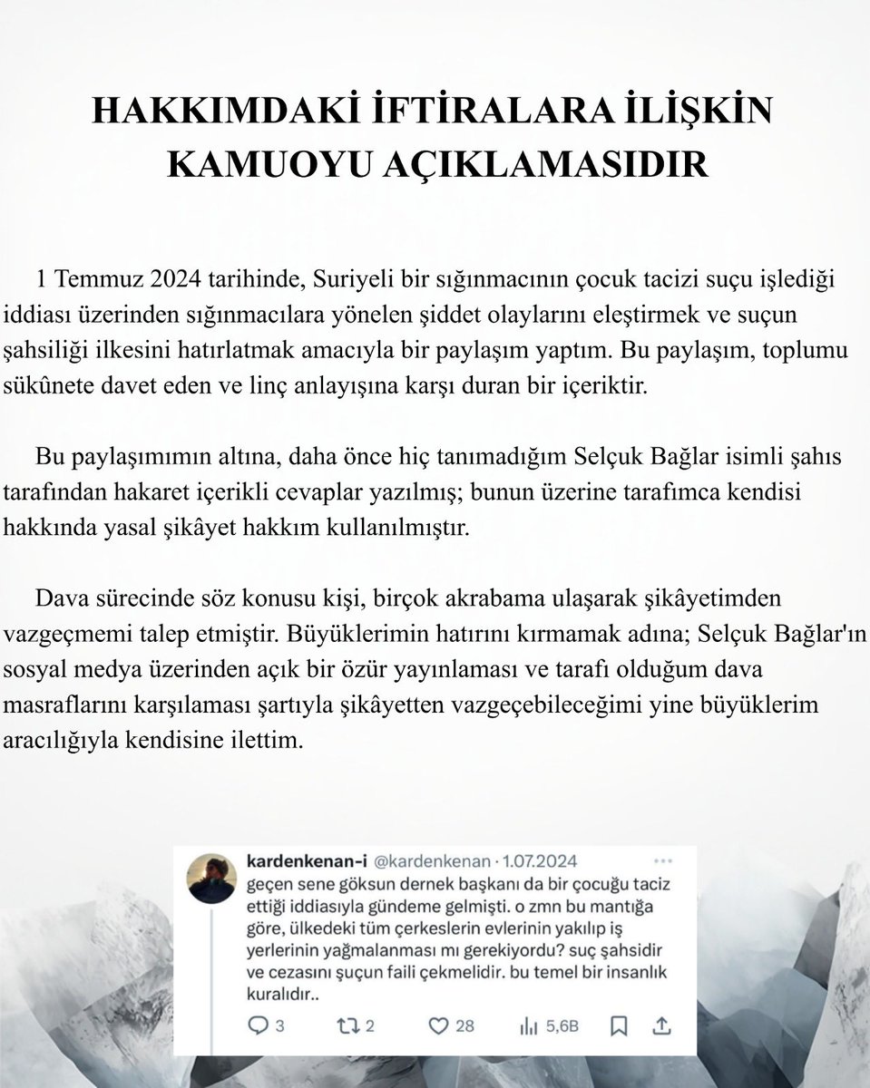 kardenkenan's tweet photo. SELÇUK BAĞLAR’ın İFTİRALARI ve HAKARETLERİ HAKKINDA!! https://t.co/uTKVCPn3hU
