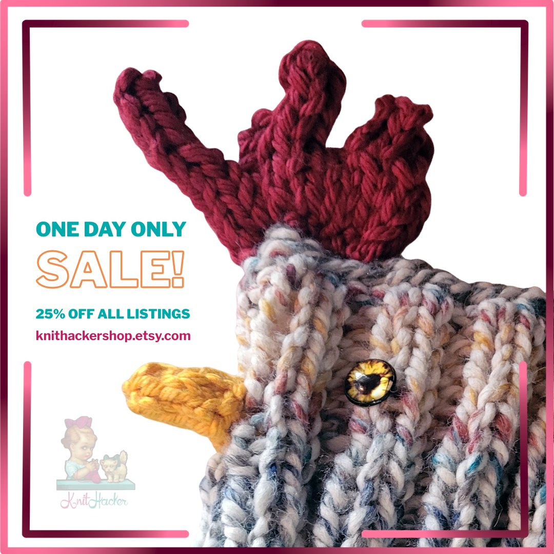 knithacker's tweet photo. * ONE DAY ONLY SALE * I re-designed my Etsy shop and would LOVE your feedback - what do you think?

Let me know in the comments below ... and as a thank you, I'm also offering a one day sale, 25% off everything in the shop! 🐔❤️🧶

👉 https://t.co/ypL8poQM3Y https://t.co/mXv09KYiDw