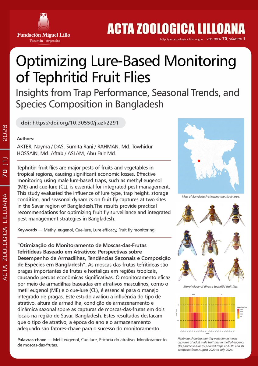 FundLillo's tweet photo. 📌Más publicaciones para descargar GRATIS!

📌AZL: “Optimizing Lure-Based Monitoring of Tephritid Fruit Flies: Insights from Trap Performance, Seasonal Trends, and Species Composition in Bangladesh”, de N. Akter et al.

‼️Página de la publicación: https://t.co/HveegKn9bj https://t.co/8lpbewF5Xi