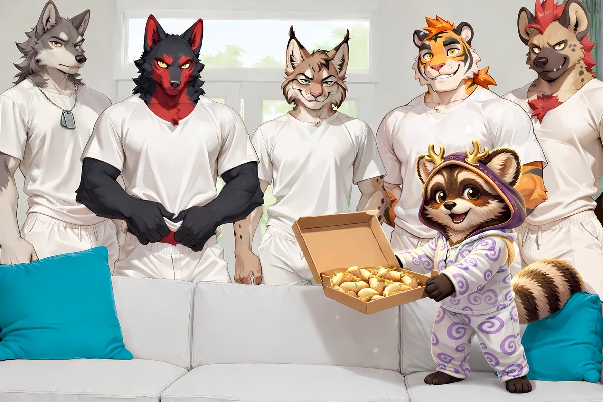 Congratulations <a href="/FurrySlopXL/">Furry Slop</a> on 2500 follower celebration. 
#PackedAI challenge.

Harkin: Heard you guys were talking about knots… so I brought garlic knots! That’s what you meant, right? Right?? 🍞🌀