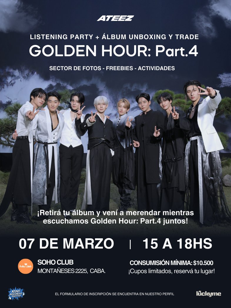 AtinyMovementAR's tweet photo. ℹ️ | INFO - PREVENTA GOLDEN HOUR : Part 4 ARGENTINA 🇦🇷
Argentiny! Tenemos buenas noticias con respecto a las compras en preventa @hello82LATAM de 'Golden Hour: Part 4' en el país.
🔹Quienes realizaron compras con retiro en el local de Luckyme, ya pueden retirarlo hoy desde las 12 hs!
🔹Quienes solicitaron envío, estarán recibiendo los datos de seguimiento por correo hoy desde las 18 hs!
🔹Todo el fin de semana habrá evento en el local por el lanzamiento.
🔹El sábado 7 estaremos realizando junto con la tienda un evento de Trade y Listening Party cerca del local (les recomendamos retirar su compra y hacer unboxing en el evento 🥹).
¡Esperamos que disfruten del lanzamiento y que sea el primero de muchos en el país! 🫂💞
#ATEEZ #에이티즈 #GOLDENHOUR_PART4 #ATEEZenArgentina #ARGENTINY
#AtinyMovement_Arg