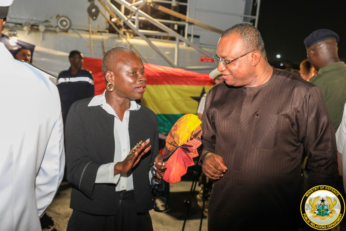 modghana's tweet photo. The Deputy Minister for Defence, Hon Ernest Brogya Genfi, joined the French Ambassador to Ghana, HE Diana Dime Labille with some senior military officers and dignitaries to pay a courtesy visit to the French Navy offshore patrol vessel Commandant Bouan at the Port of Tema. https://t.co/jKz99v4fQj